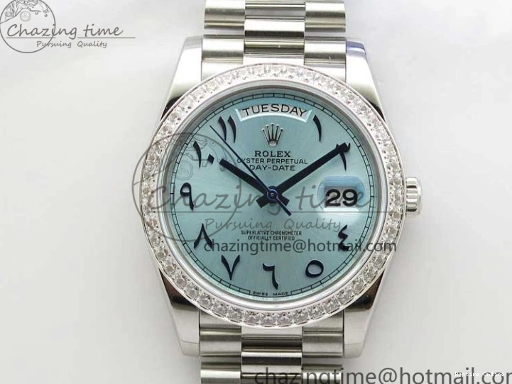 0417 Day Date 40mm SS BP Maker Best Edition Diamond Bezel Blue Dial Arabic Markers On SS Bracelet A Lightweight 2883